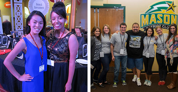 left: Juvenile Disabilities Research Foundation (JRDF) Gala; right: mason students with comedian Gabriel Iglesias